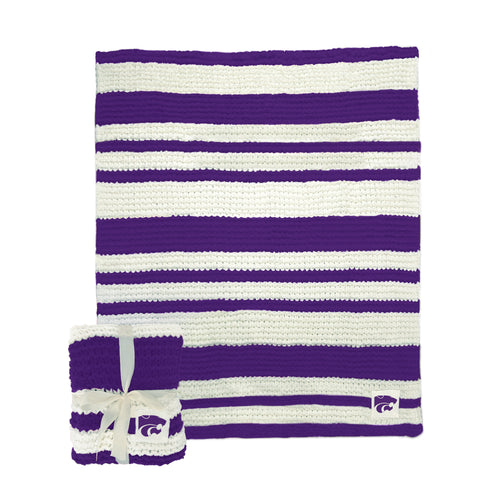 Kansas State Cable Knit Throw blanket by Logo Brands, soft 50x60-inch knit blanket with Kansas State Wildcats design.