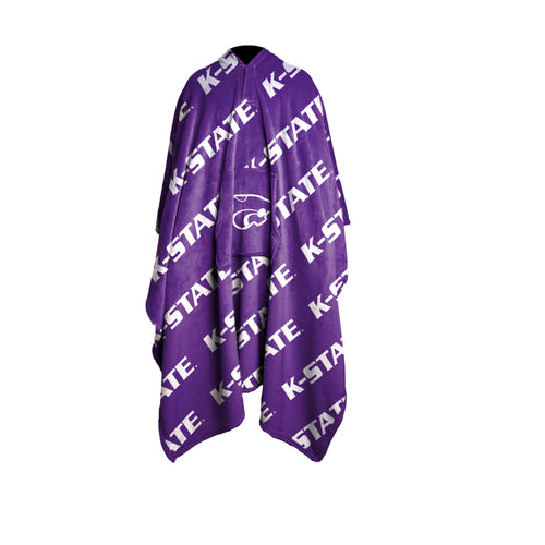 Kansas State Wearable Throw blanket by Logo Brands, featuring team logo and mascot, perfect for fans and game day comfort.