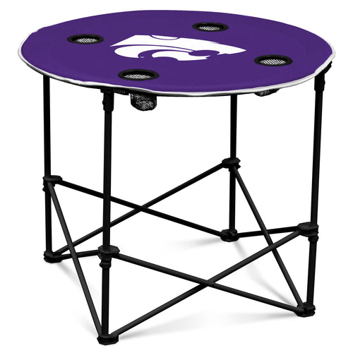 Kansas State round table by Logo Brands, featuring a wooden surface with school logo and sturdy metal legs for versatile use.