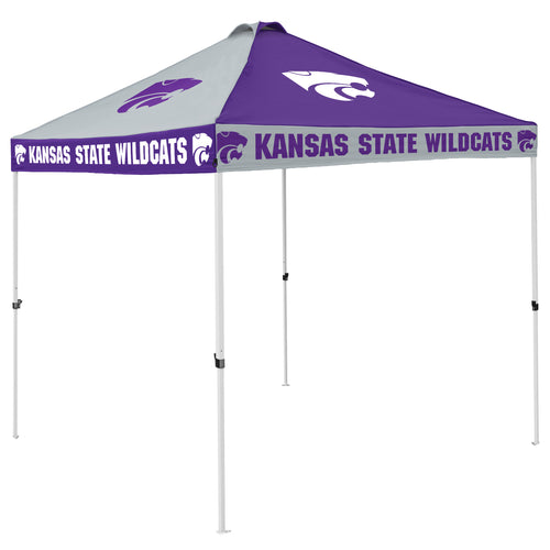 Kansas State Checkerboard Canopy shelter by Logo Brands, featuring a vibrant black and purple checkered design for outdoor events.