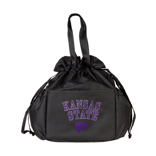 Kansas State Logo Brands drawstring lunch cooler with eco-friendly design, featuring the Kansas State logo and compact storage.