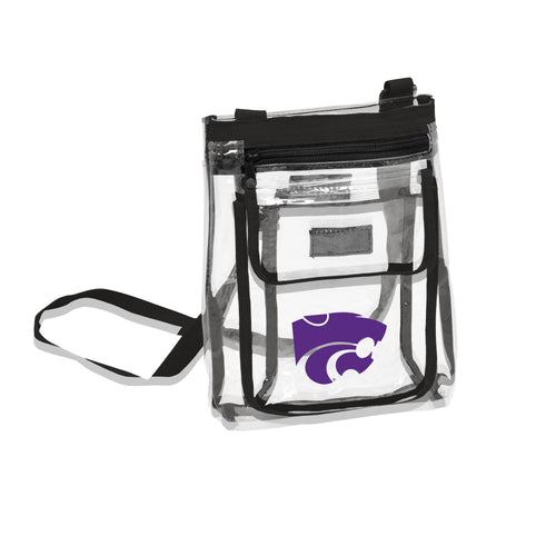 Kansas State Gameday clear crossbody bag by Logo Brands, transparent bag with team logo and adjustable strap for game day.