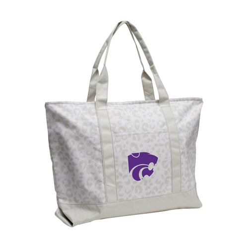 Kansas State Leopard Pattern tote bag by Logo Brands, featuring a bold leopard print design and sturdy handles.