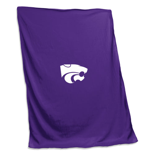 Gray KS State sweatshirt blanket by Logo Brands, featuring a comfortable, soft fabric with state design and logo embroidery.