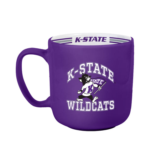 Kansas State 15oz striped mug, Logo Brands drinkware featuring bold Kansas State logo and colorful stripe design.