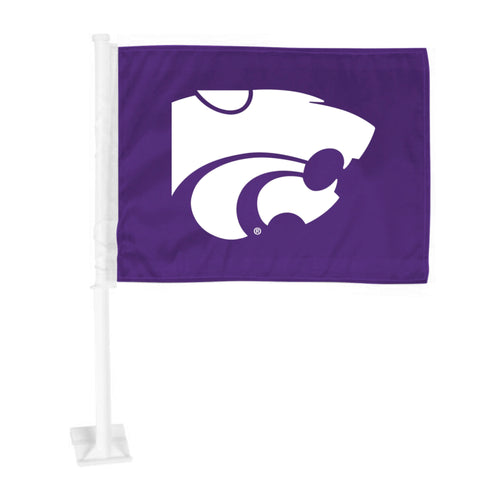 Kansas State University car flag by Logo Brands, featuring the university logo and colors, attached to a vehicle window or antenna.