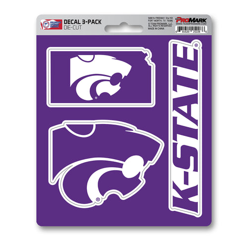 Set of three Kansas State University decals featuring logo designs, ideal for decorating notebooks, laptops, or car windows.