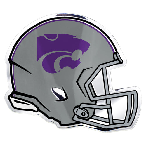 Kansas State University embossed helmet emblem by Logo Brands, featuring team logo and detailed design on a metal badge.