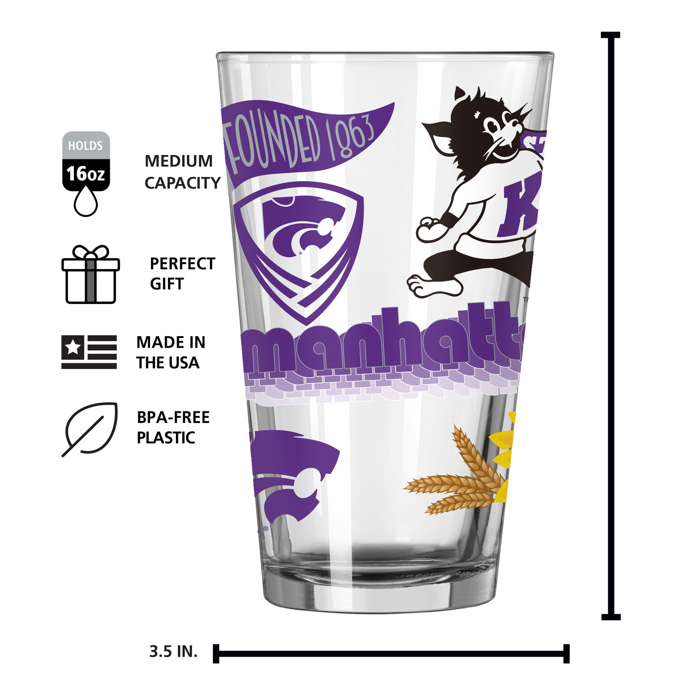 Kansas State 16oz Native Pint Glass