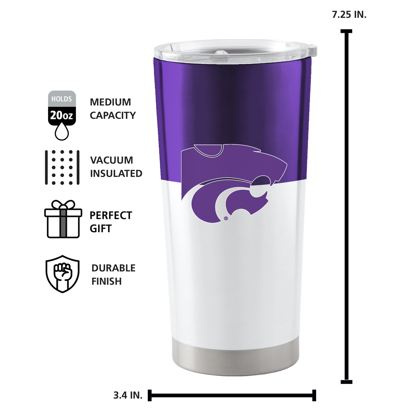 Kansas State Colorblock 20oz Stainless Tumbler
