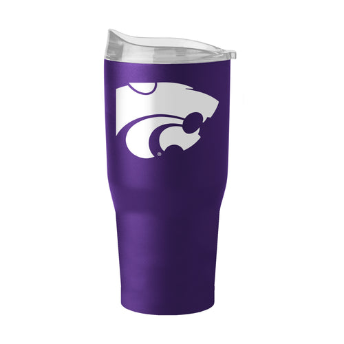 Kansas State 30oz Flipside powder coat tumbler by Logo Brands, featuring team logo and vibrant purple finish for hot or cold drinks.