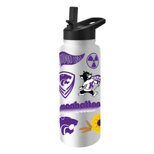Kansas State 34oz Native Quencher Bottle from Logo Brands, large drinkware with green and purple Kansas State logo.