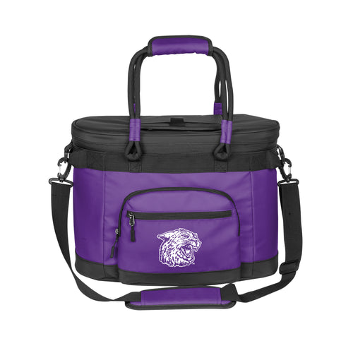 Kansas State Vault 35 Can Flex Cooler by Logo Brands, black soft cooler with team logo and adjustable shoulder strap.