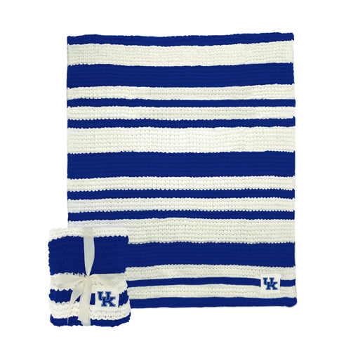 Kentucky Cable Knit Throw Blanket by Logo Brands, 50x60 inches, soft cable knit fabric in team colors, cozy and stylish for home use.