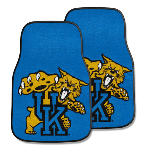 University of Kentucky 2-piece carpet car mat set by Logo Brands, featuring blue and white UK logo and plush auto mats.