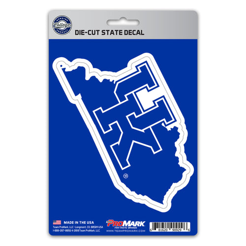 University of Kentucky state shape decal by Logo Brands, featuring blue and white Kentucky map design on a decal sticker.