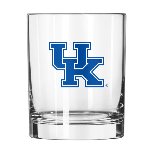Kentucky 14oz Gameday Rocks Glass by Logo Brands, clear drinkware with Kentucky Wildcats logo and team graphics.