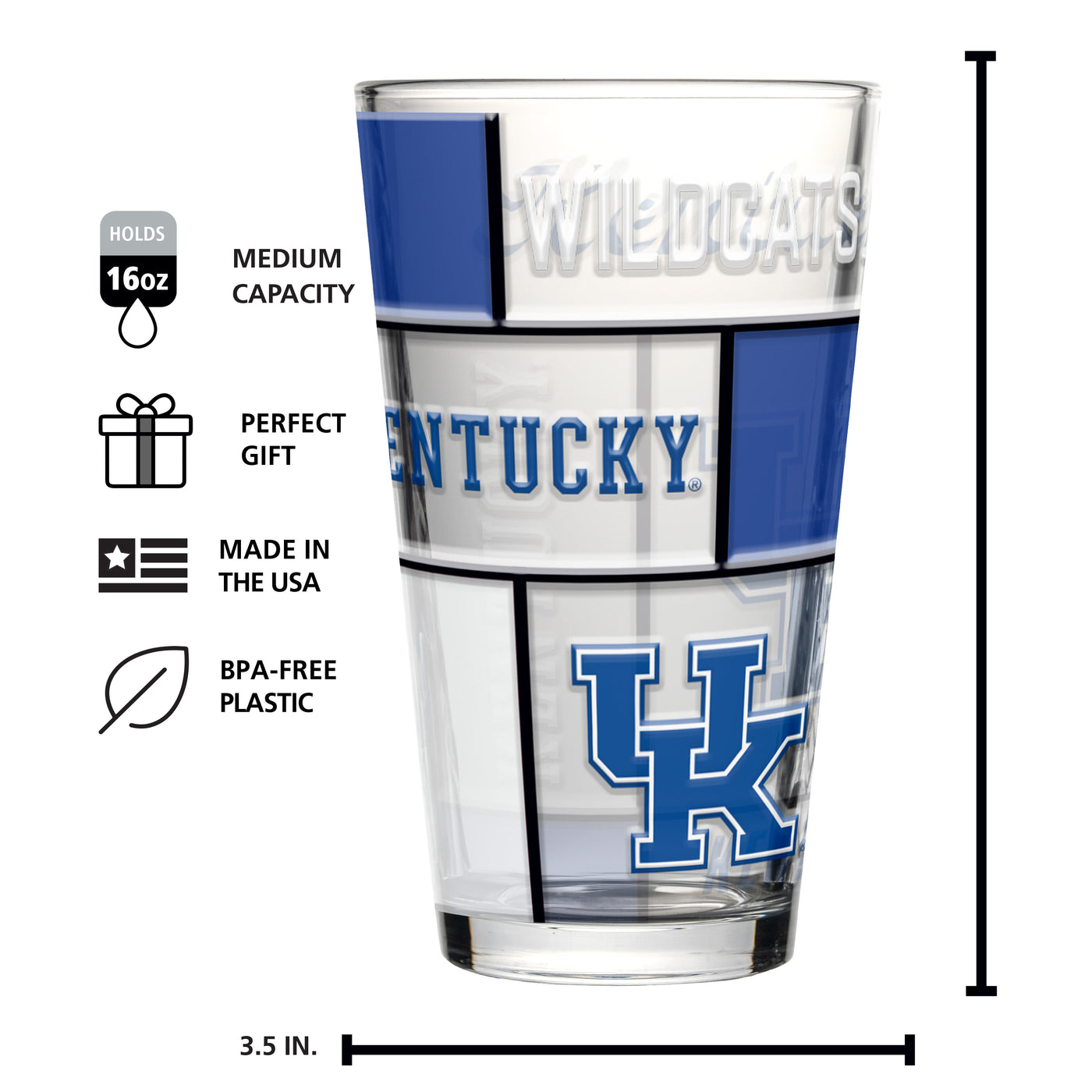 Kentucky 16oz Quilted Stained Pint Glass