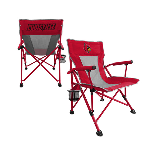 Louisville Hard Arm Chair by Logo Brands, a sturdy furniture piece with a cushioned seat and wooden armrests, in a home setting.