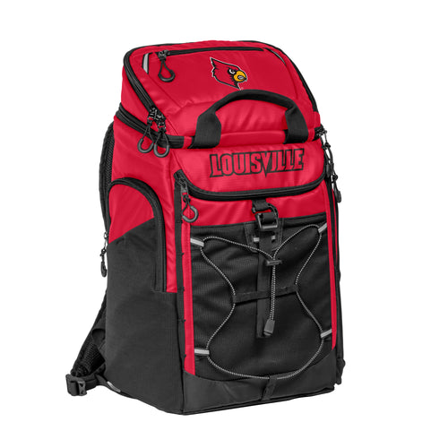 Louisville 26 Can Backpack Cooler by Logo Brands showing insulated cooler with adjustable straps and front pocket.