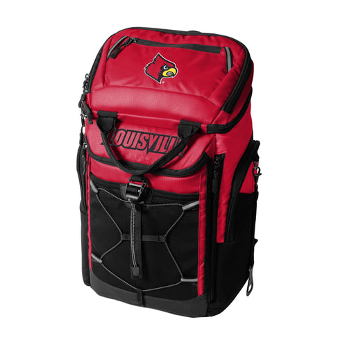 Louisville 26 Can Backpack Cooler by Logo Brands showing insulated main compartment and adjustable shoulder straps.