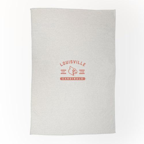 Louisville oatmeal sweatshirt blanket by Logo Brands, soft cozy throw with sweatshirt-style design and Louisville team logo.