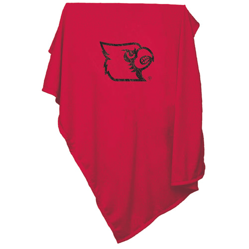Louisville sweatshirt blanket by Logo Brands featuring a printed Louisville logo on soft, comfortable fabric.