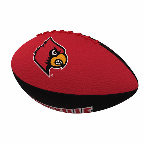 Louisville Pinwheel Junior Size Rubber Football by Logo Brands, showing the colorful toy football with pinwheel design and textured surface.