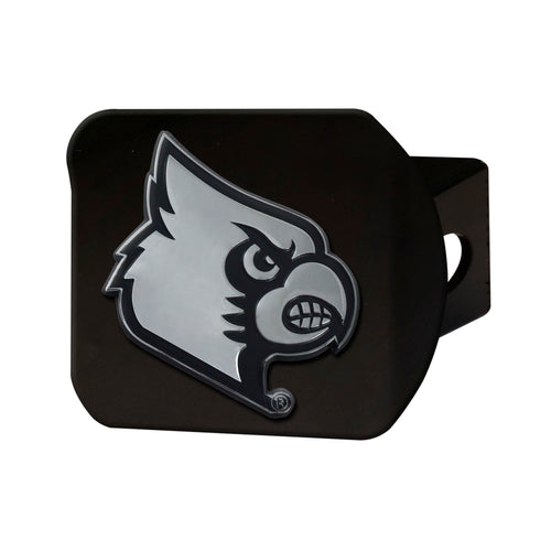 University of Louisville chrome hitch cover on black background, Logo Brands logo hitch cover for university sports fans