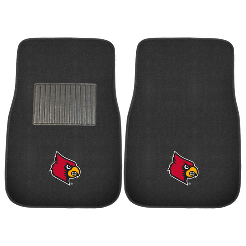 University of Louisville embroidered car mats set, two-piece auto mat set with Louisville logo and detailed embroidery.