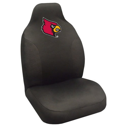 University of Louisville logo seat cover for car seats, auto cover by Logo Brands featuring university branding and team colors.