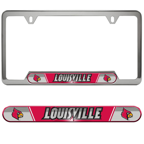 University of Louisville embossed license plate frame by Logo Brands, featuring team logo and university name in durable metal.