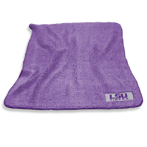 LSU Color Frosty Fleece blanket by Logo Brands, featuring LSU team colors and logo, soft and cozy for fans.