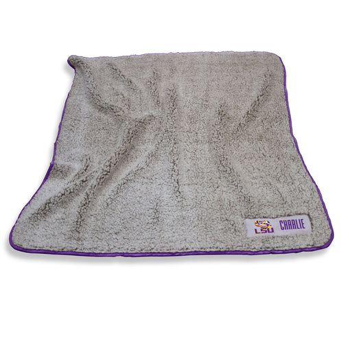 LSU Personalized Frosty Fleece blanket by Logo Brands, soft and cozy with LSU team logo and customizable text.