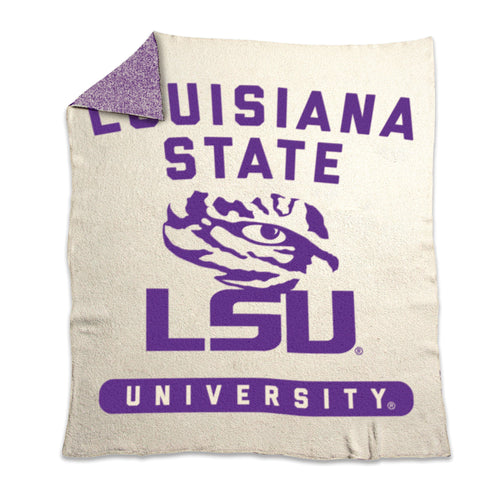 Luxurious LSU Luxe Prime Dreams throw blanket by Logo Brands, featuring the LSU logo and soft, cozy fabric for comfort.