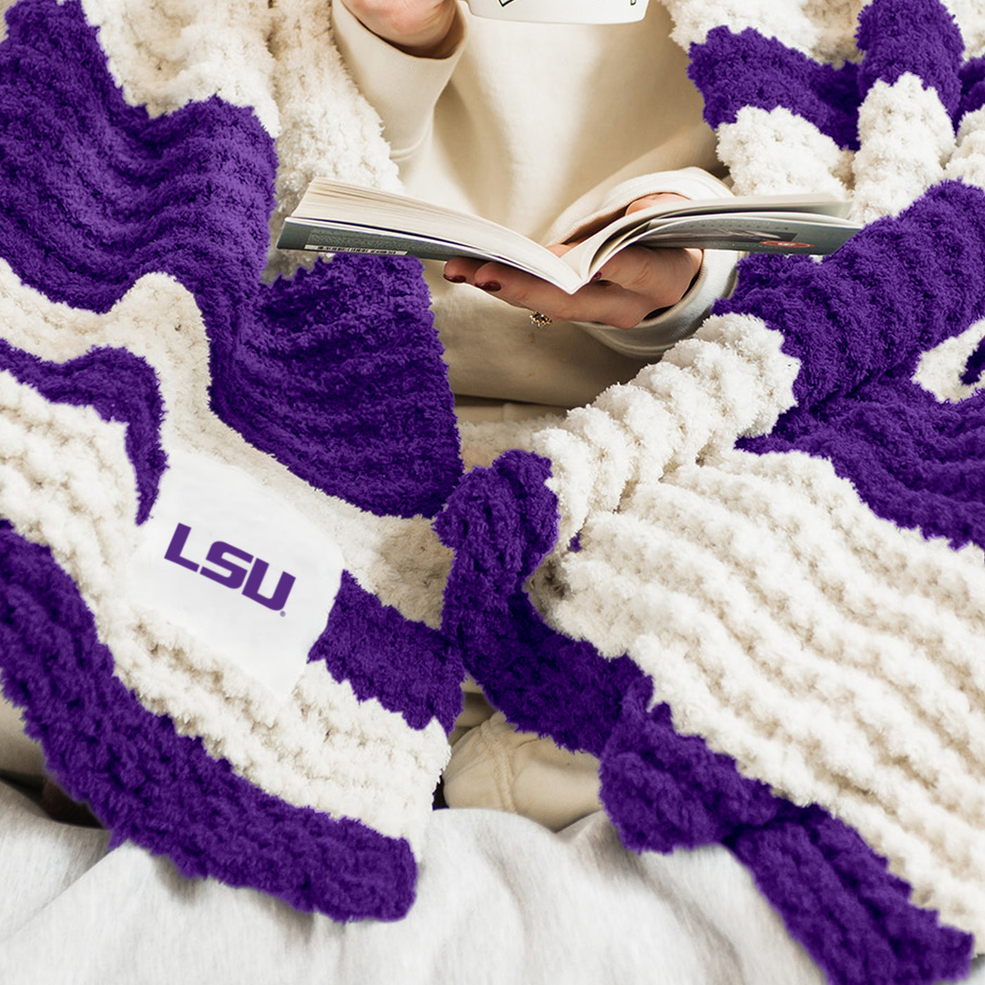 LSU Cable Knit Throw 50x60