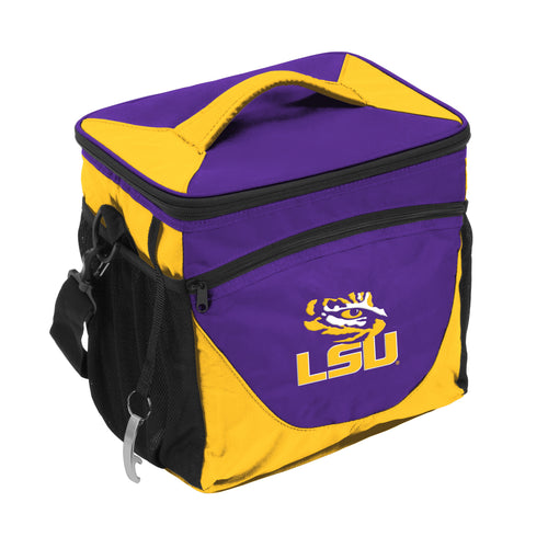 LSU 24 Can Cooler by Logo Brands featuring team logo and insulated design for keeping drinks cold.