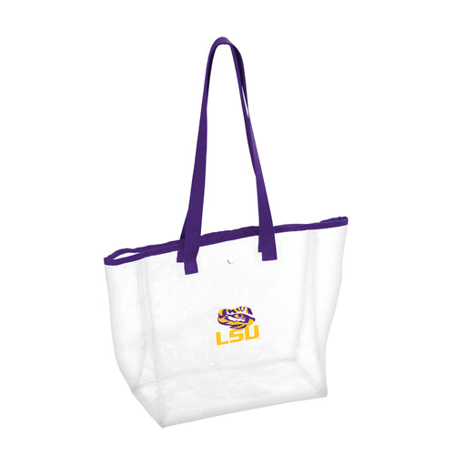 Clear LSU Stadium tote bag by Logo Brands with team logo and handles, perfect for game day or stadium entry.
