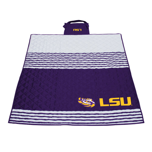 LSU outdoor blanket by Logo Brands, navy and gold sports blanket with LSU logo, perfect for outdoor events and picnics.