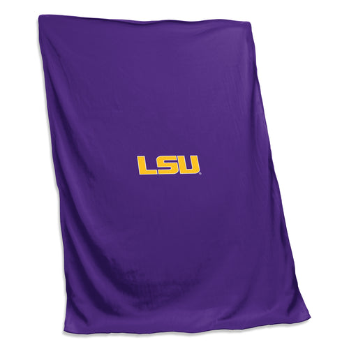 LSU sweatshirt blanket by Logo Brands featuring LSU logo and team colors, soft and cozy for fans and game day comfort.