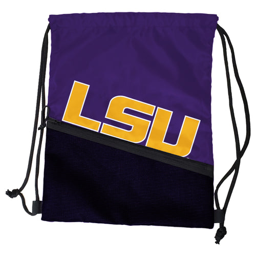 LSU Tilt Backsack bag by Logo Brands featuring team logo and adjustable straps, ideal for sports fans and casual use.
