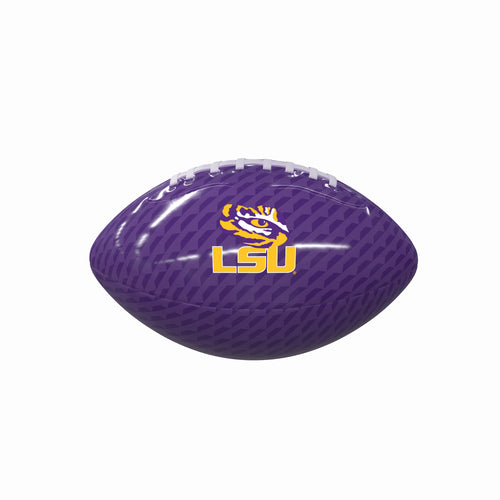 Mini glossy LSU football by Logo Brands, perfect for recreation and display, featuring team logo and vibrant colors.