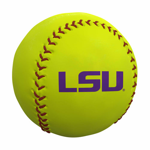 LSU Softball recreation ball with logo branding, soft leather surface, suitable for casual play and sports activities.