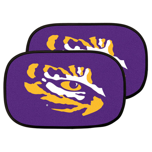 Logo Brands LSU side auto shade installed in a vehicle, providing sun protection for the side window.