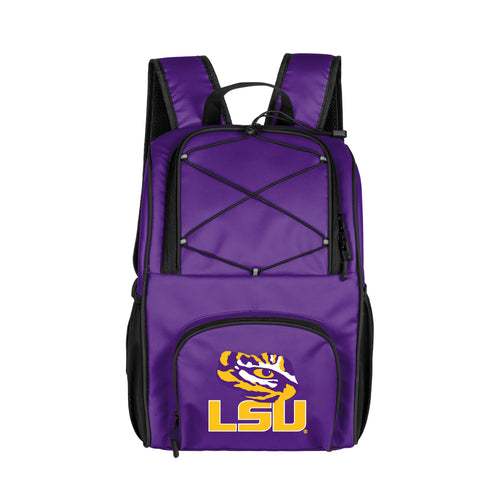 LSU 24 Can Flex Backpack Cooler by Logo Brands showing its durable design and adjustable straps for outdoor use.