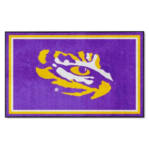 LSU 4x6 rug featuring team logo and colors, made by Logo Brands, suitable for sports-themed room or fan decor.