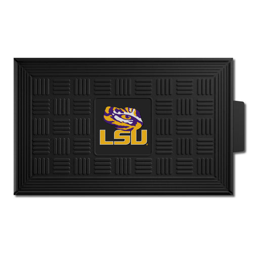 LSU medallion door mat by Logo Brands featuring LSU logo and team colors, designed for outdoor entrance decoration.