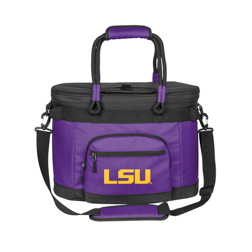 LSU 35 Can Flex Cooler by Logo Brands, portable cooler with LSU team logo, flexible design for outdoor and sports events.
