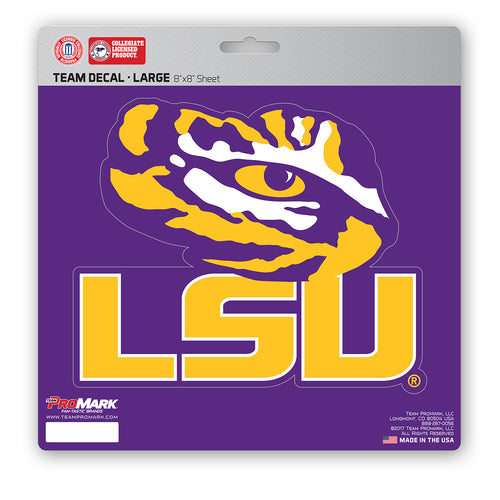 Large LSU decal by Logo Brands showing the LSU Tigers logo on a clear background.