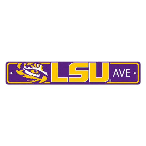 LSU street sign for mancave decor, branded by Logo Brands, featuring LSU team logo and street sign design.